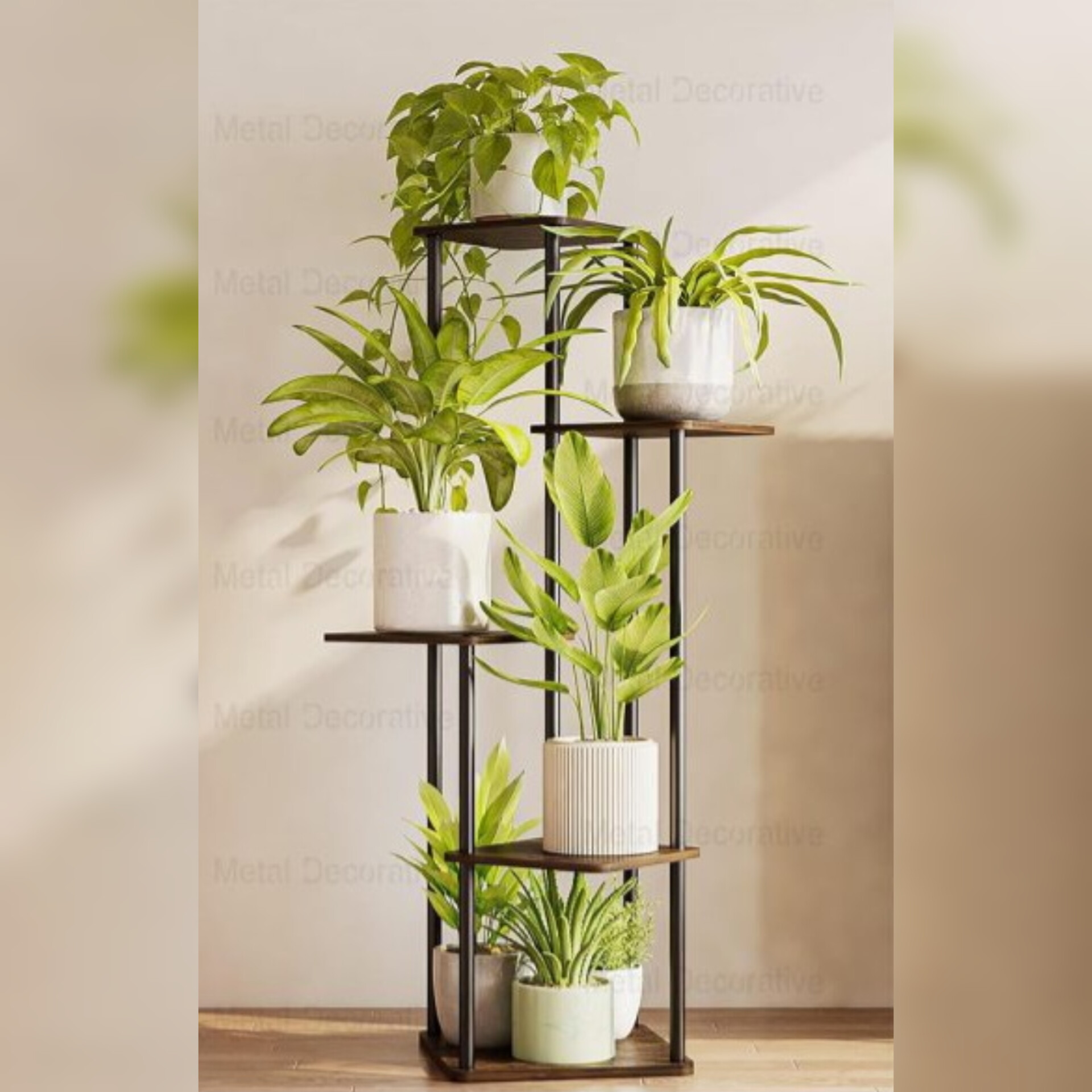 استند گلدان فلزی با 5 طبقه چوبی  G146