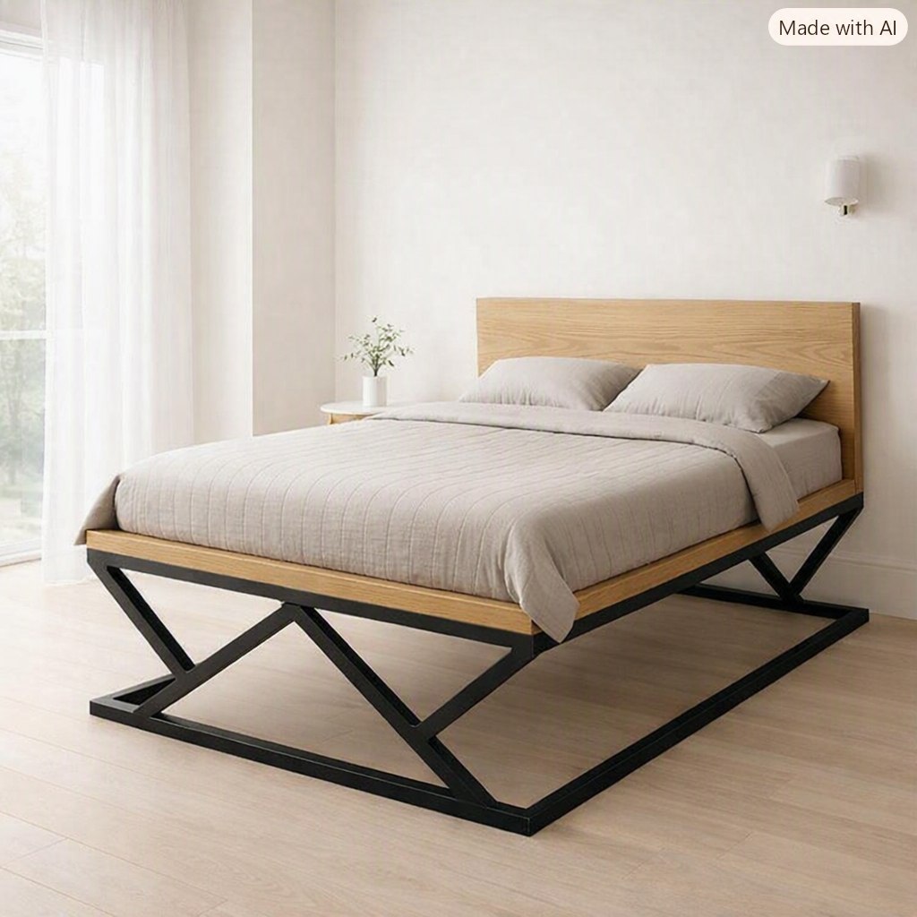 تخت  خواب مدرن فلزی  مدل B117🌟(تخت به همراه Mdf)